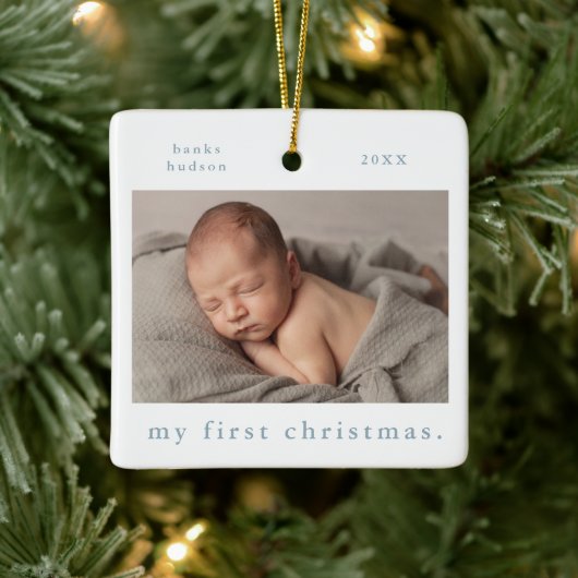 My First Christmas Simple Baby Photo Keramikornament (Baum)