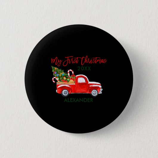 My First Christmas Truck Candy Canes Green Red Bab Button (Vorderseite)