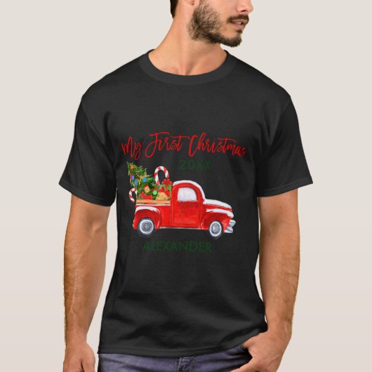 My First Christmas Truck Candy Canes Green Red Bab T-Shirt (Vorderseite)