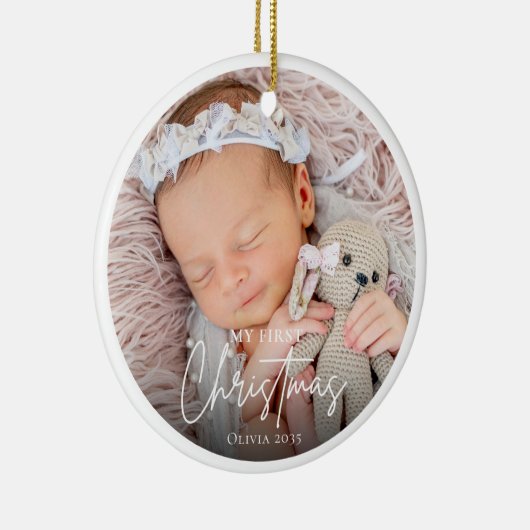 My First Christmas White Personalized Baby Photo Keramik Ornament (Rechts)