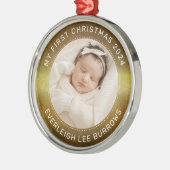 My First Christmas White Personalized Baby Photo Ornament Aus Metall (Links)