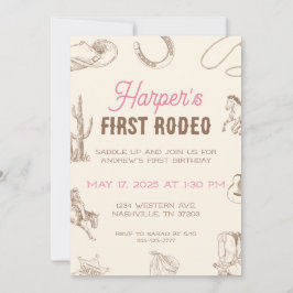 My First Rodeo 1st Birthday Invitation Pink Girl Einladung