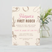 My First Rodeo 1st Birthday Invitation Pink Girl Einladung (Stehend Vorderseite)