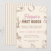 My First Rodeo 1st Birthday Invitation Pink Girl Einladung (Vorne/Hinten)