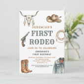 My First Rodeo Cowboy 1st Birthday Einladung (Stehend Vorderseite)