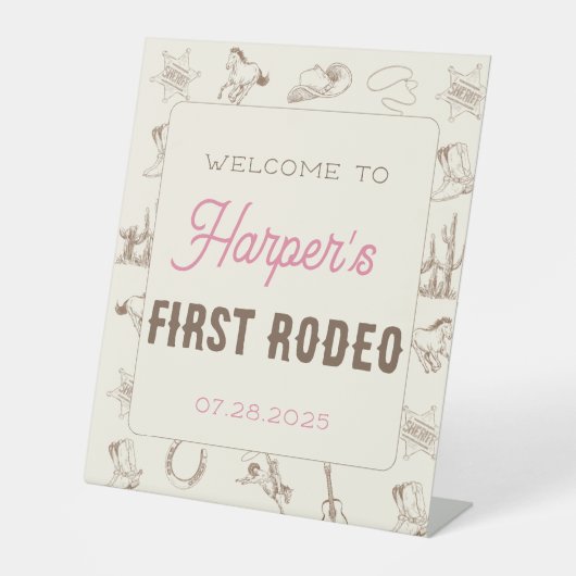 My First Rodeo Personalized Birthday Pink Girl Sockelschild (Vorderseite)