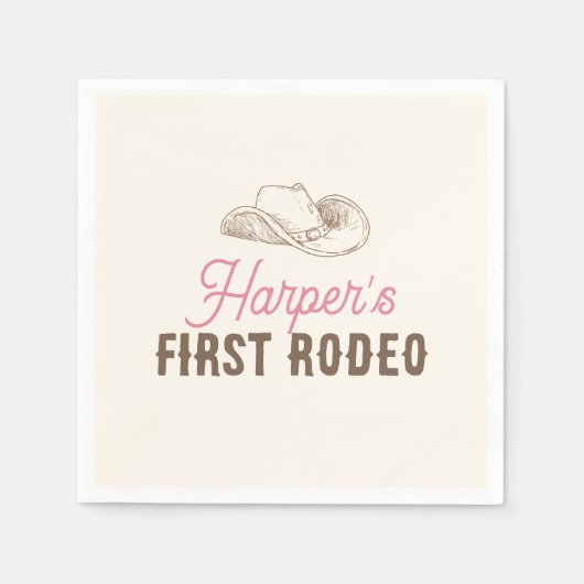My First Rodeo Personalized Pink Cowgirl Birthday Serviette (Vorderseite)