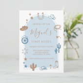 My First Rodeo Southern Wild West Cowboy Birthday  Einladung (Stehend Vorderseite)