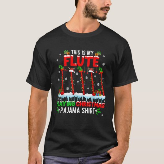 My Flute Playing Xmas Pajama Group Santa Reindeer T-Shirt (Vorderseite)