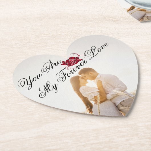 "My Forever Love" Rote Rose Elegantes Herz Form Untersetzer (angewinkelt)