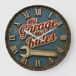 My Garage My Rules Vintage Mechanic Workshop Große Wanduhr