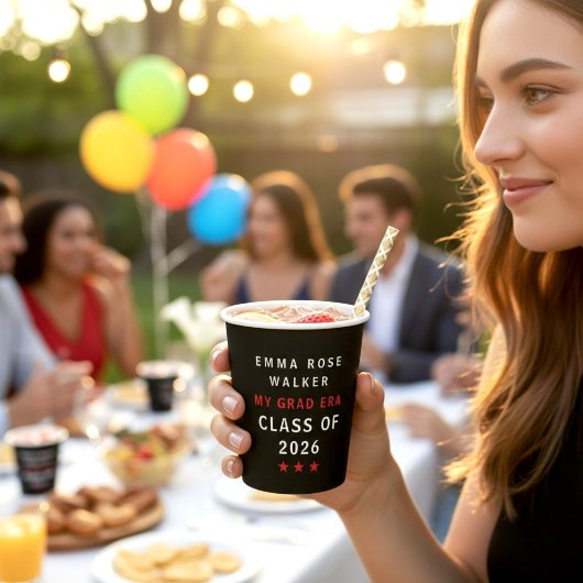 My Grad Era Class of 2026 Red Stars Text Design Pappbecher