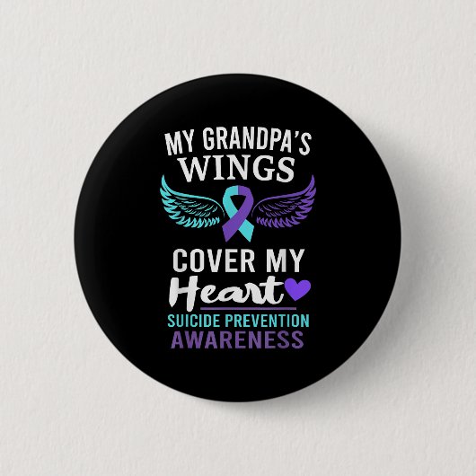 My Grandpa's Wings Cover Heart Suicide Awareness R Button (Vorderseite)