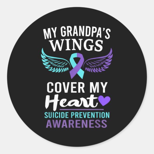 My Grandpa's Wings Cover Heart Suicide Awareness R Runder Aufkleber (Vorderseite)