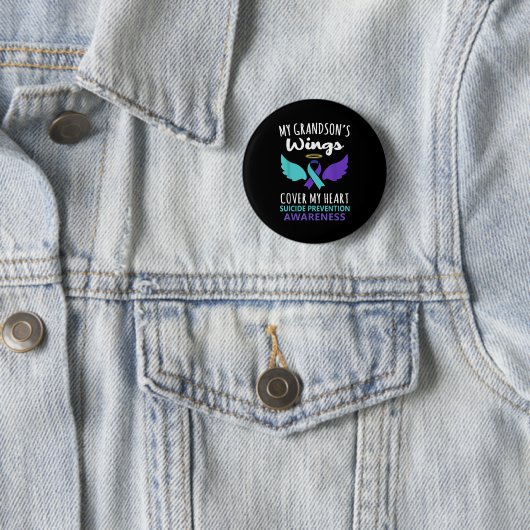 My Grandson's Wings Cover Heart Suicide Awareness  Button (Beispiel)