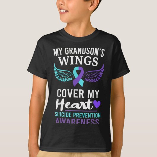 My Grandson's Wings Cover Heart Suicide Awareness T-Shirt (Vorderseite)