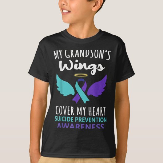 My Grandson's Wings Cover Heart Suicide Awareness T-Shirt (Vorderseite)