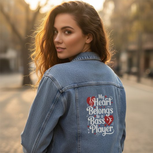 My Heart Belongs to a Bass Player Funny Musician Jeansjacke