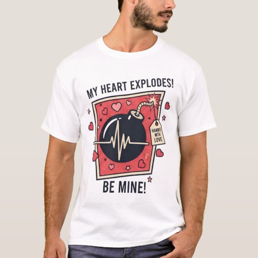 "My Heart Explodes" Vintage Bomb Illustration T-Shirt (Vorderseite)