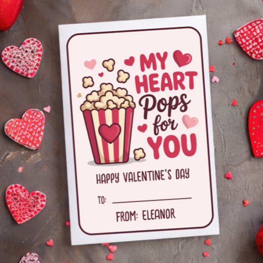 MY HEART POPS FOR YOU Valentines Day Classroom Mitteilungskarte