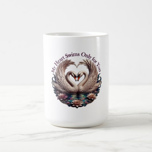 My Heart Swims Only for You Swan Heart T-Shirt Kaffeetasse (Mittel)