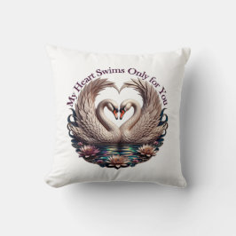 My Heart Swims Only for You Swan Heart T-Shirt Kissen