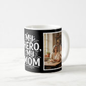 My Hero My Mom Bold Personalized 2 Photo Black Kaffeetasse (VorderseiteRechts)