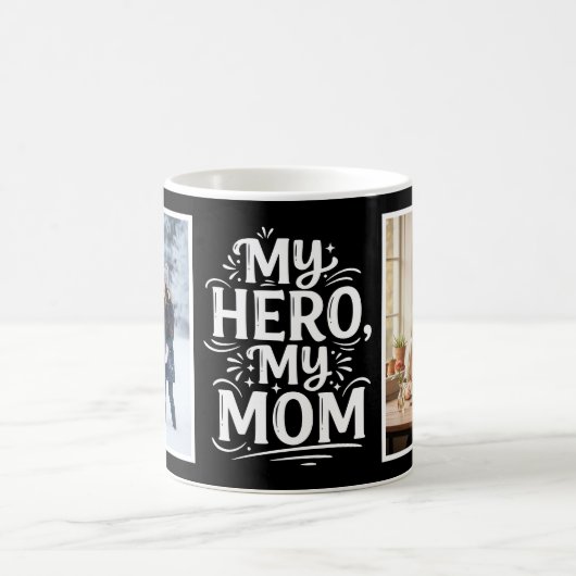 My Hero My Mom Bold Personalized 2 Photo Black Kaffeetasse (Mittel)