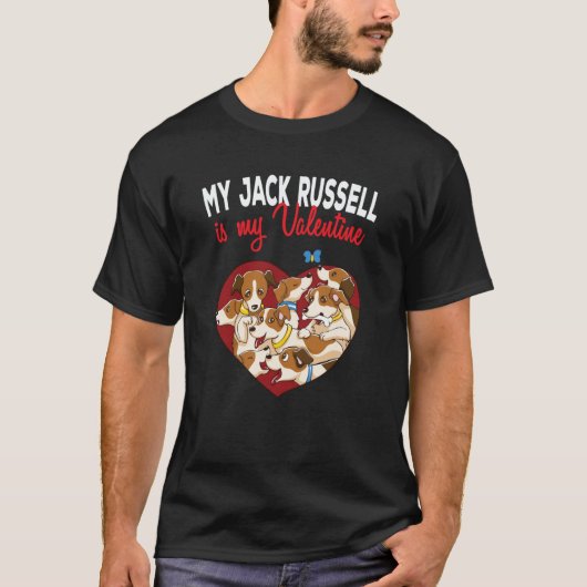 My Jack Russell Terrier Is My Valentine Heart Vale T-Shirt (Vorderseite)