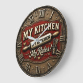 My Kitchen My Rules Rustic Farmhouse Rolling Pin Große Wanduhr (Winkel)