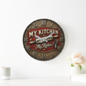 My Kitchen My Rules Rustic Farmhouse Rolling Pin Große Wanduhr (Zuhause)
