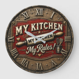My Kitchen My Rules Rustic Farmhouse Rolling Pin Große Wanduhr