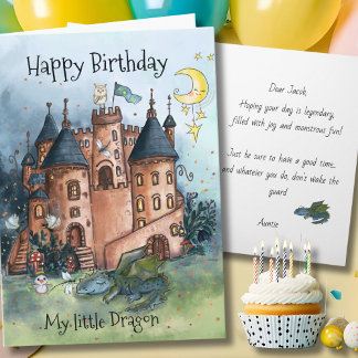 My Little Dragon Birthday Card | Whimsical Castle Feiertagskarte