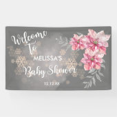 My Little Snowflake Pink Poinsettia Welcome Banner (Horizontal)