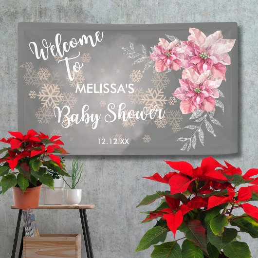 My Little Snowflake Pink Poinsettia Welcome Banner