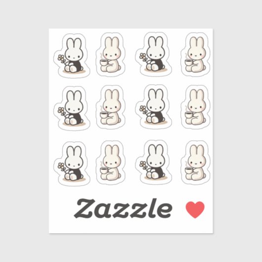 My little tiny bunny with cup and flower aufkleber (Blatt)