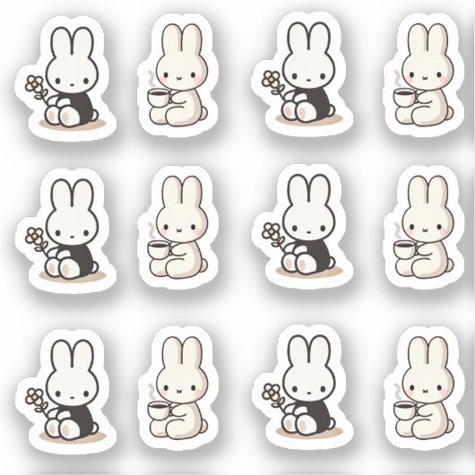 My little tiny bunny with cup and flower aufkleber (Vorderseite)