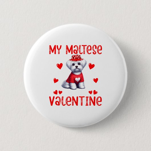 My Maltese Is My Valentine Hearts Costume Single O Button (Vorderseite)