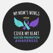 My Mom's Wings Cover Heart Suicide Awareness Ribbo Runder Aufkleber (Vorderseite)
