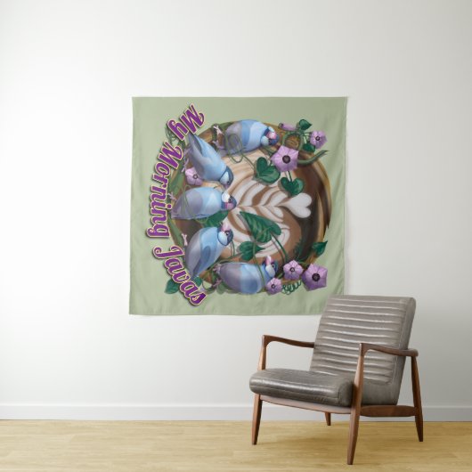 My morning JAVA with Java sparrows Wandteppich (Beispiel (Horizontal))