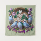 My morning JAVA with Java sparrows Wandteppich (Vorderseite)