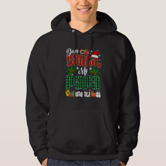 My Papa Did It Christmas Red Plaid Santa Hat Fami Hoodie (Vorderseite)
