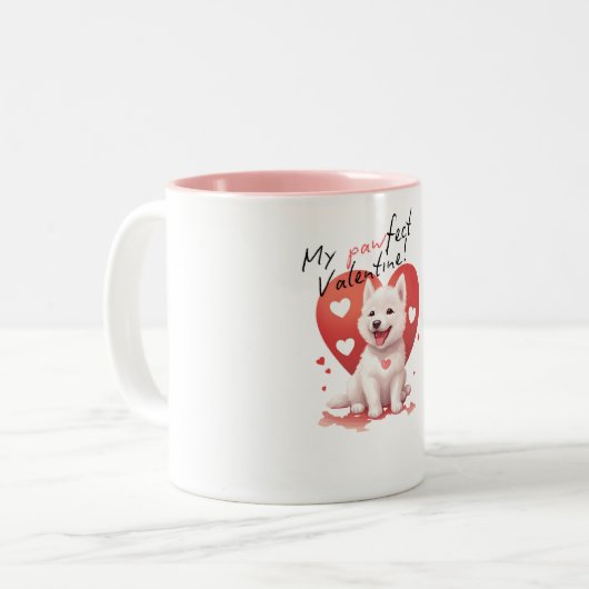 My Pawfect Valentine: Süßer weißer Jindo-Hund  Zweifarbige Tasse (Vorderseite Links)
