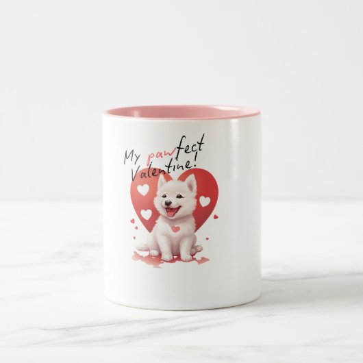 My Pawfect Valentine: Süßer weißer Jindo-Hund Zweifarbige Tasse (Mittel)