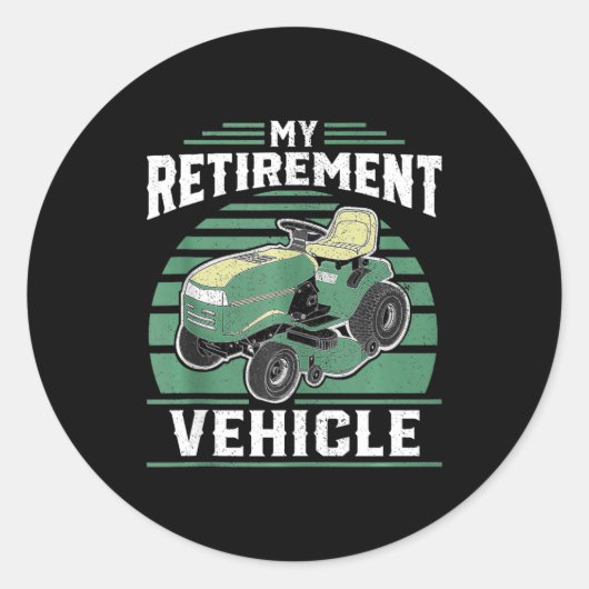 My Retirement Vehicle Funny Riding Lawn Mower Retr Runder Aufkleber (Vorderseite)