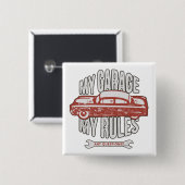 My Rules Classic Red Car Retro Mechanic Button (Vorne & Hinten)