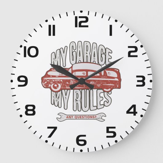 My Rules Classic Red Car Retro Mechanic Große Wanduhr (Vorderseite)