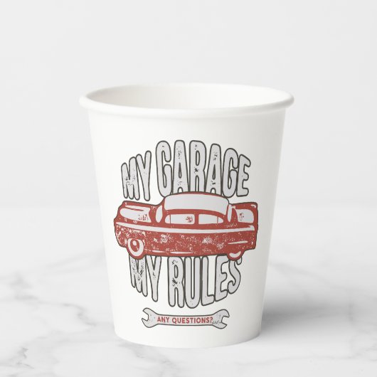 My Rules Classic Red Car Retro Mechanic Pappbecher (Vorderseite)