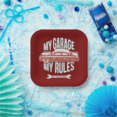 My Rules Classic Red Car Retro Mechanic Pappteller (Party)
