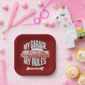 My Rules Classic Red Car Retro Mechanic Pappteller (Party)